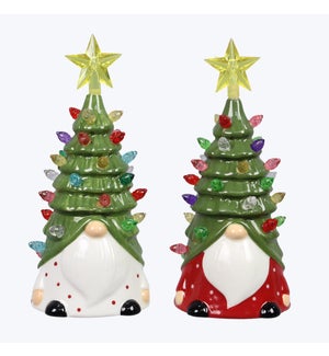 Ceramic Santa with Christmas Tree Hat with LED Light, 2 Assorted