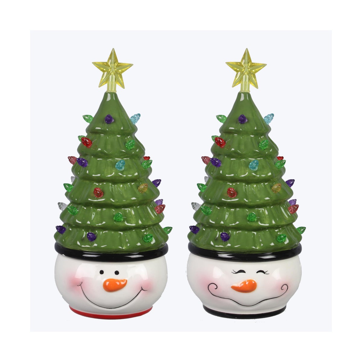 Ceramic Christmas Snowman with Christmas Tree Hat with LED Light, 2
