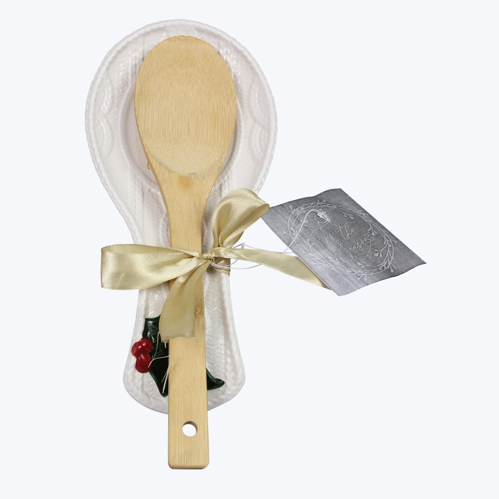 Wintergreen Christmas Ceramic Spoon Rest with Spoon