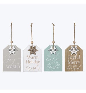 Wood Frosty Winter Gift Tag Wall Sign, 4 Ast
