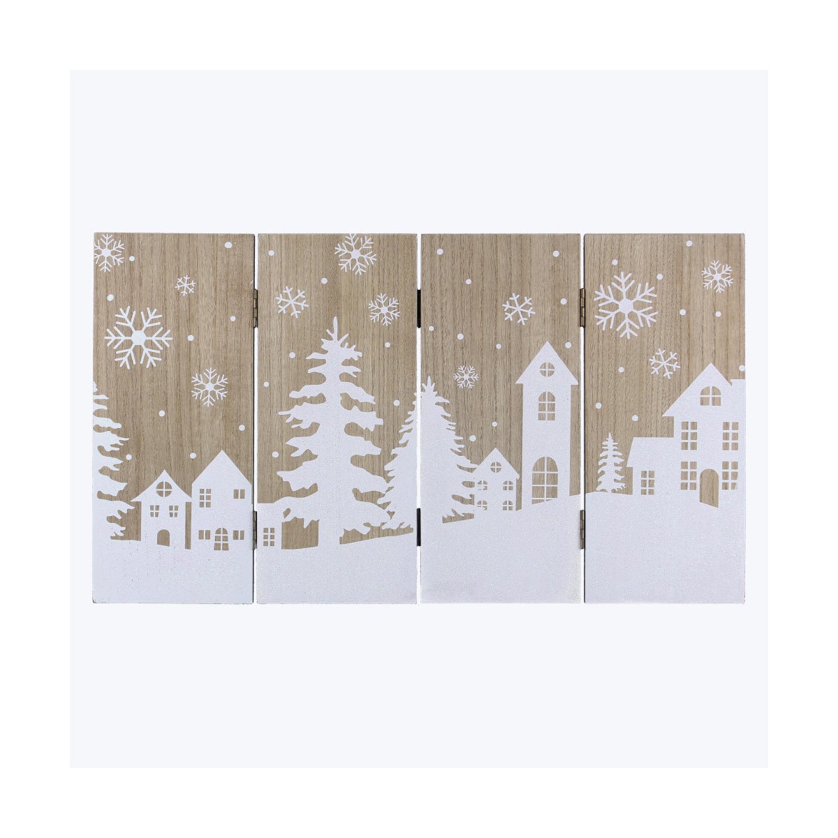 Wood Frosty Winter Tabletop Hinged Winter Scene