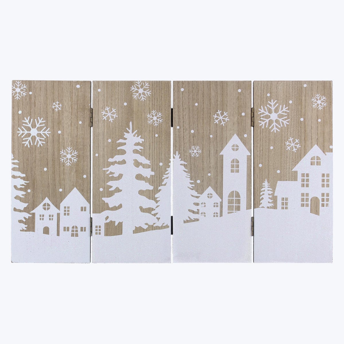 Wood Frosty Winter Tabletop Hinged Winter Scene