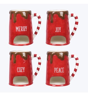 Ceramic Cocoa and Cookies Mug with Cookie Holder, 4 Ast.