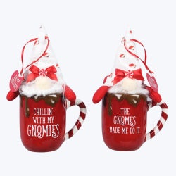 Ceramic Cocoa and Cookies Mug with Plush Gnome Ornament, 2 Ast