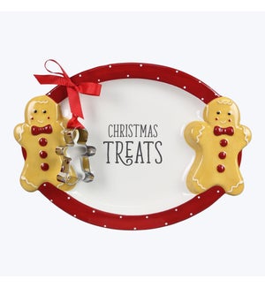 Ceramic Cocoa and Cookie Treat Platter with Cookie Cutter Set