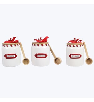 Ceramic Hot Cocoa Bar Canister Set w/ Wooden Scoops, 3 Pcs/set