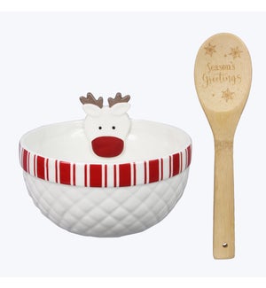 Ceramic Traditional Christmas Mixing Bowl with Wood Spoon