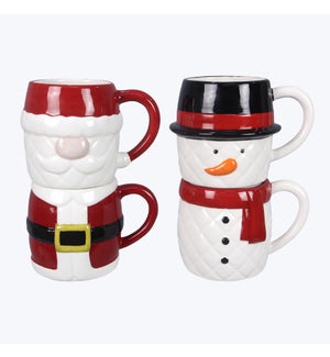 Ceramic Traditional Christmas 2 Pcs Stacked Mug Set, 2 Ast.