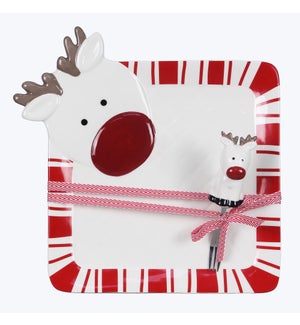Ceramic Traditional Christmas Snack Plate with Fork Set