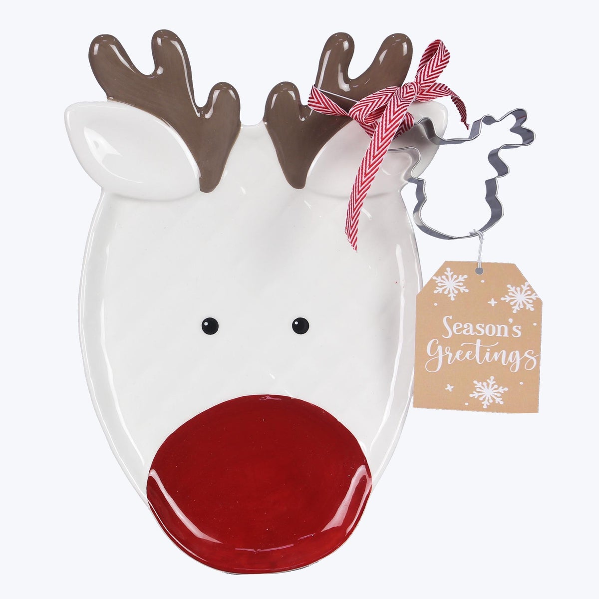 Ceramic Traditional Christmas Cookie Plate with Cookie Cutter Set