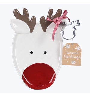 Ceramic Traditional Christmas Cookie Plate with Cookie Cutter Set