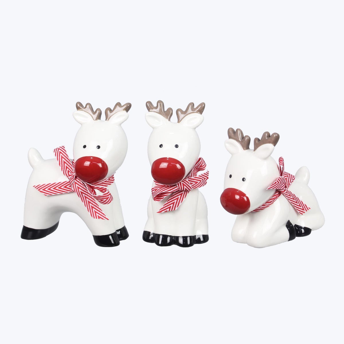Ceramic Traditional Christmas Reindeer Figurine, 3 Ast