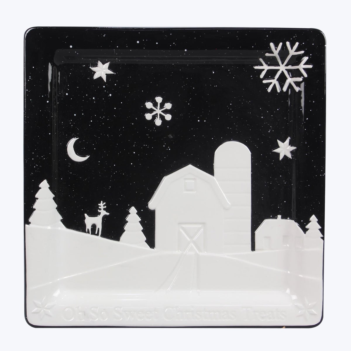 Ceramic Country Christmas Cookie Plate w/ Dish Towel Set