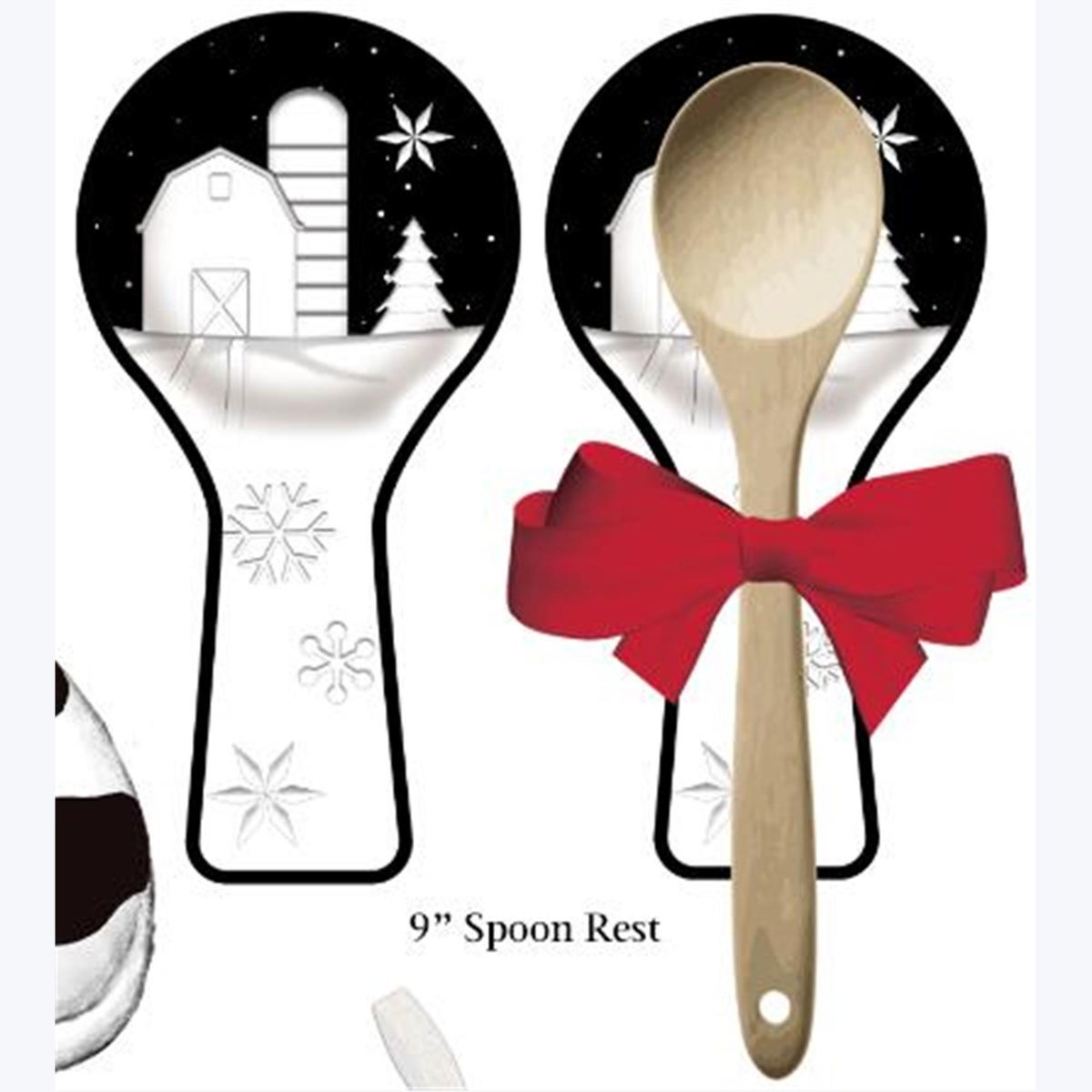 Ceramic Country Christmas Spoon Rest with Wooden Spoon