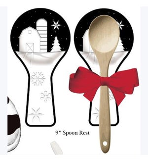 Ceramic Country Christmas Spoon Rest with Wooden Spoon