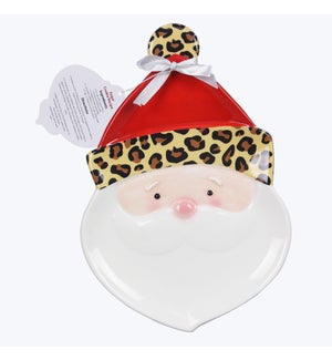 Ceramic Christmas Leopard Santa Cookie Plate with Cookie Cutter/Set