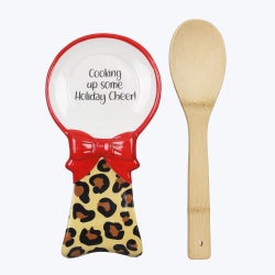Ceramic Christmas Leopard Spoon Rest with Spoon Set