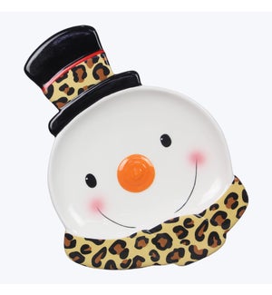 Ceramic Leopard Snowman Platter