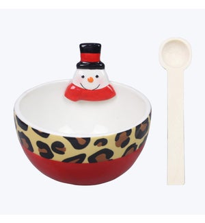 Ceramic Christmas Leopard  Serving Bowls with Wood Spoon Set