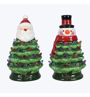 Ceramic LED Santa and Snowman Christmas Tree 7, 2 Ast