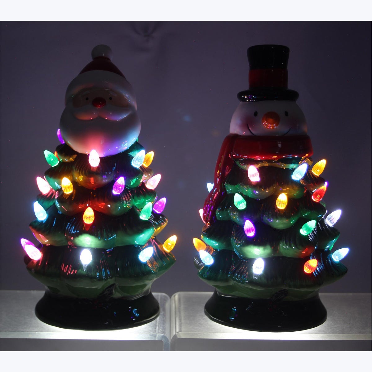 Ceramic LED Santa and Snowman Christmas Tree, 2 Ast