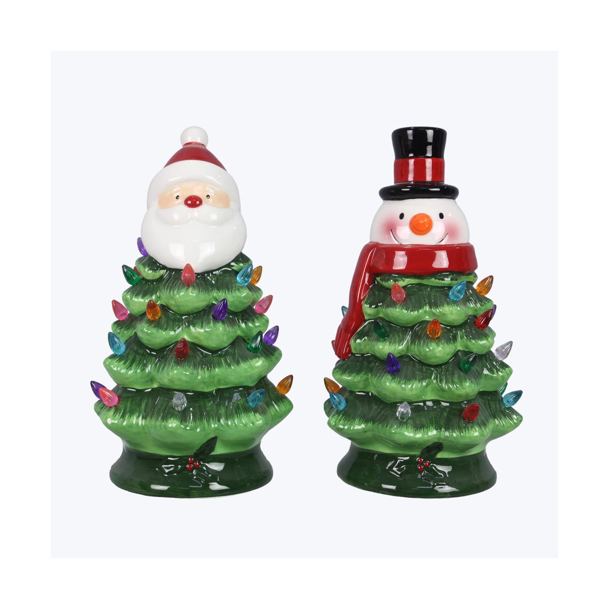 Ceramic LED Santa and Snowman Christmas Tree, 2 Ast