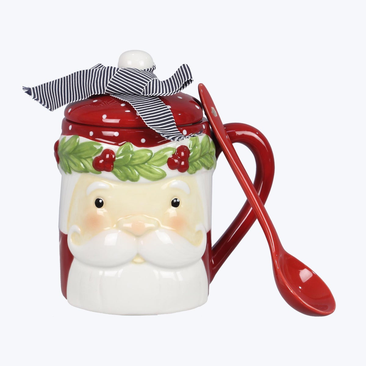 Ceramic Colorful Christmas Santa Mug with Lid & Spoon