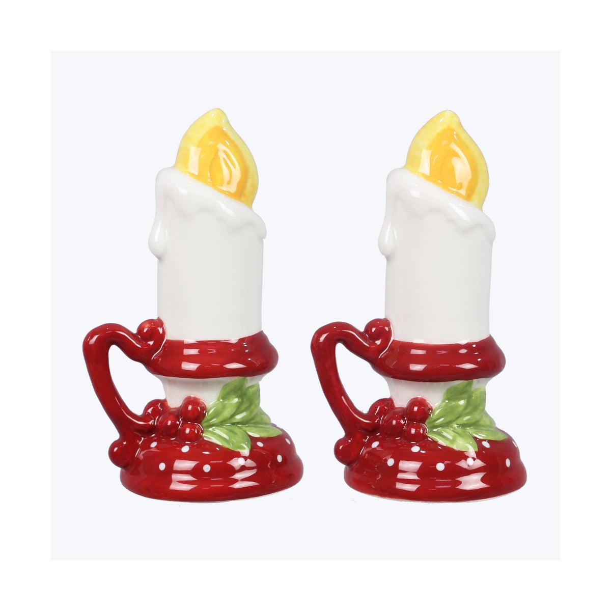 Ceramic Colorful Christmas Candle Stick Salt and Pepper Set. S/P