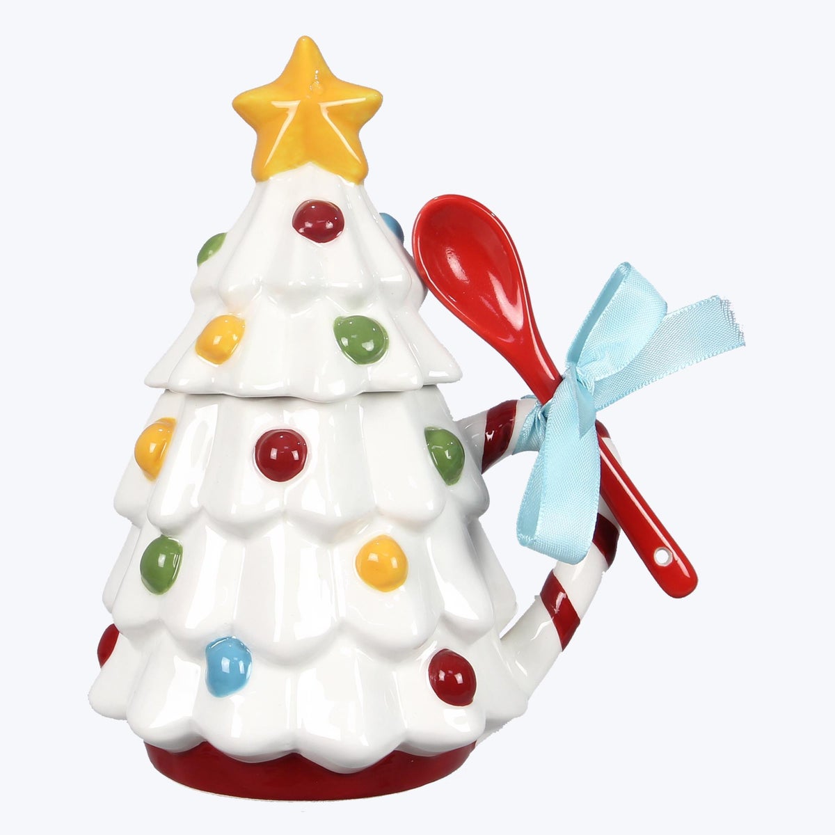 Ceramic Colorful Christmas Tree Coffee Mug with Lid and Spoon Set