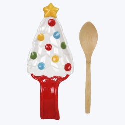 Ceramic Colorful Christmas Tree Shaped Spoon Rest with Spoon Set