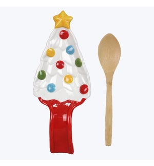 Ceramic Colorful Christmas Tree Shaped Spoon Rest  with Spoon Set