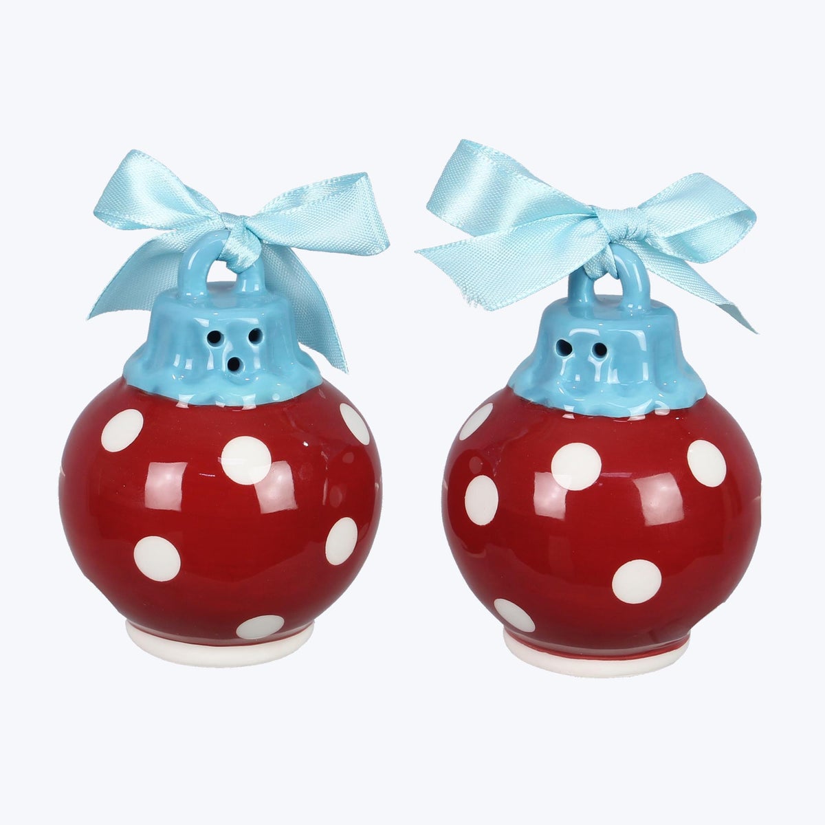 Ceramic Colorful Christmas Ornament Ball Shaped Salt and Pepper Shaker Set, S/P
