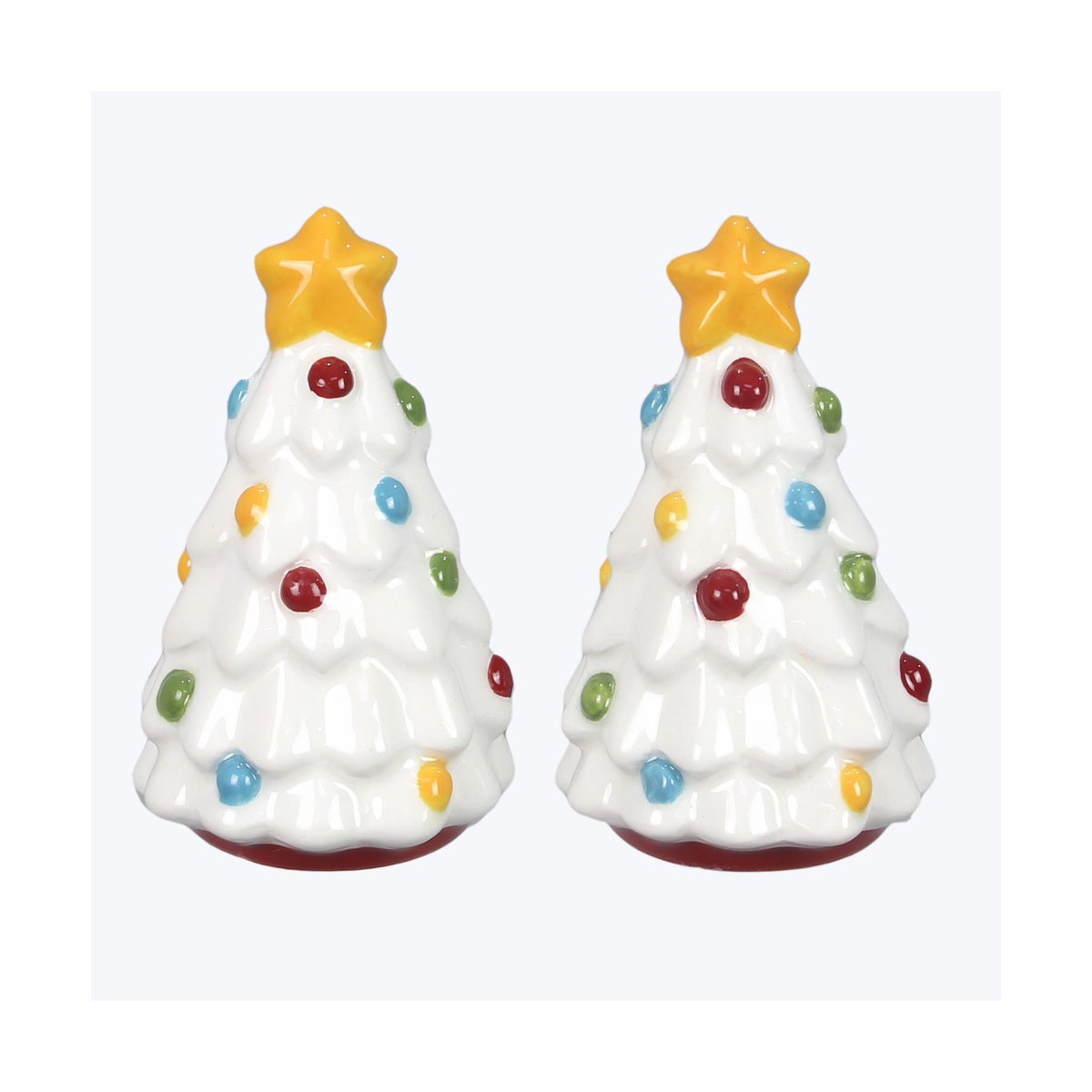 Ceramic Colorful Christmas Tree Shaped Salt and Pepper Set. S/P