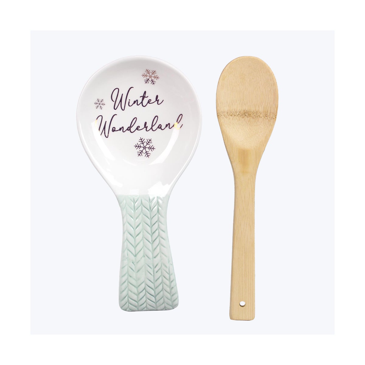Ceramic Frosty Winter Spoon Rest with Wood Spoon