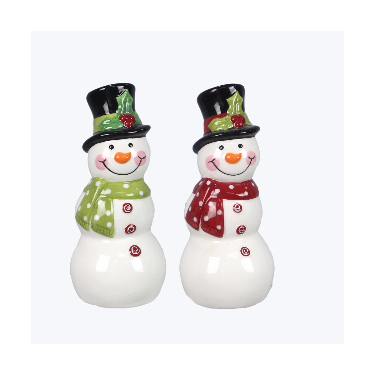 Ceramic Winter Whimsy Snowman Salt and Pepper Set