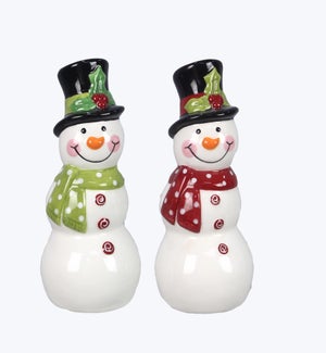 Ceramic Winter Whimsy Snowman Salt and Pepper Set