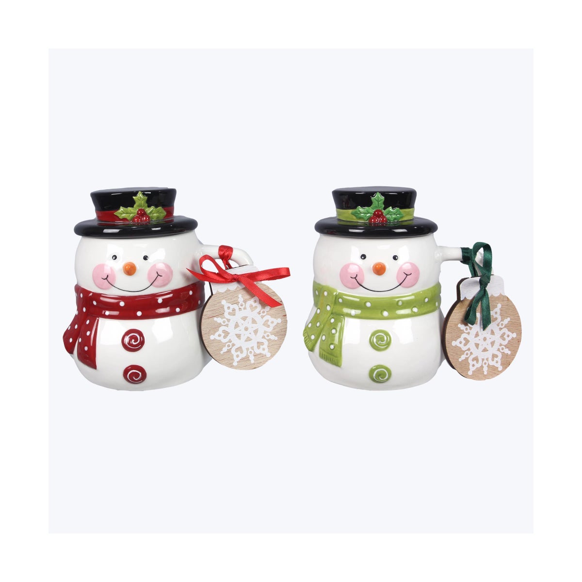 Ceramic Winter Whimsy Snowman Mug with Lid 2 Ast