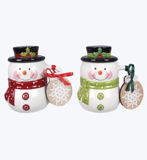 Ceramic Winter Whimsy Snowman Mug with Lid 2 Ast