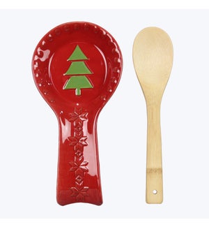 Ceramic Woodland Lodge Spoon Rest with Wooden Spoon
