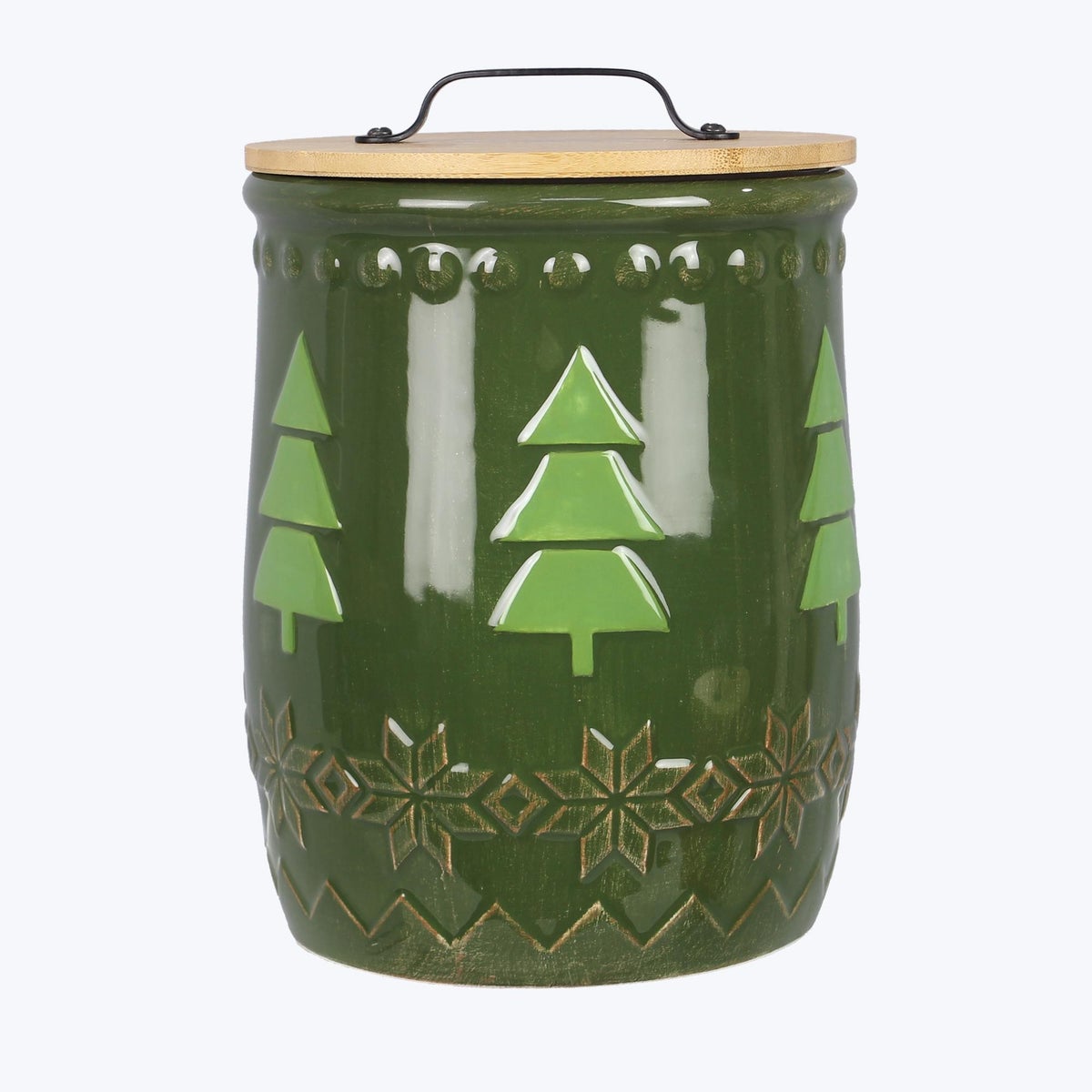 Ceramic Woodland Lodge Goodie Jar with Wood Lid, Green