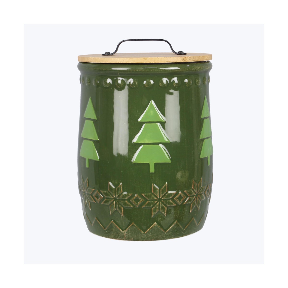Ceramic Woodland Lodge Goodie Jar with Wood Lid, Green