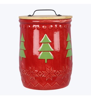 Ceramic Woodland Lodge Goodie Jar with Wood Lid, Red