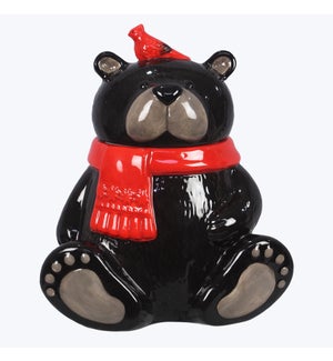 Ceramic Woodland Lodge Bear Goodie Jar with Cardinal Handle