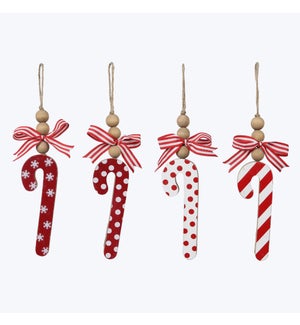 Wood Cocoa and Cookie Candy Cane Christmas Ornament, 4Ast