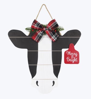 Wood Country Christmas Cow Head Door/Wall Hanger