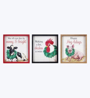 Wood Country Christmas Barn Animal Design 3 Ast