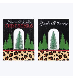 Wood Christmas Leopard Wall/Tabletop Sign, 2 Ast