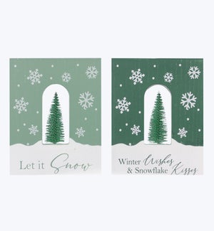 Wood Frosty Winter Tabletop Sign 2 Ast