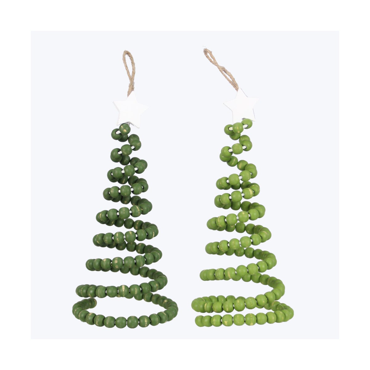 Wood Spiral Beaded Hanging Christmas Tree with Star 2 Ast