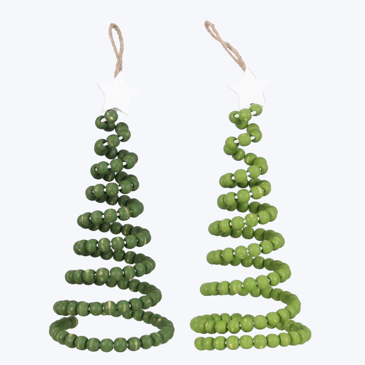 Wood Spiral Beaded Hanging Christmas Tree with Star 2 Ast